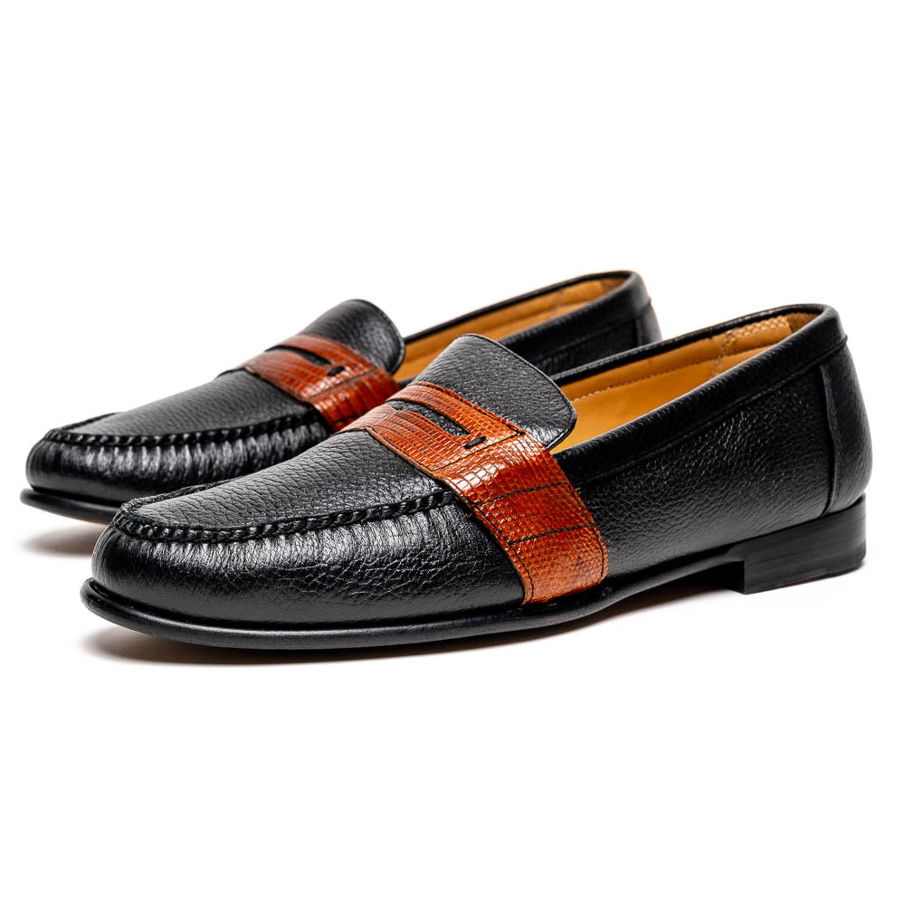 Alan Payne Wellesley II Deerskin Penny Loafers Black / Brown