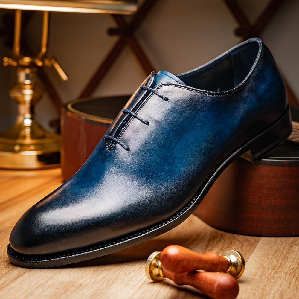 Harris Shoes 1913 Leather Wholecut Oxfords Blue