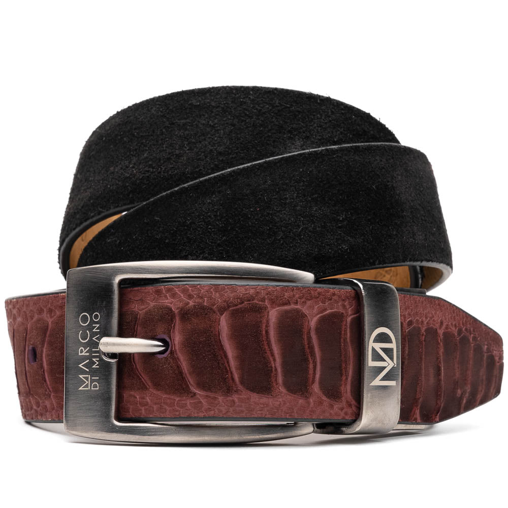 Marco Di Milano Sueded Ostrich & Suede Belt Wine / Black