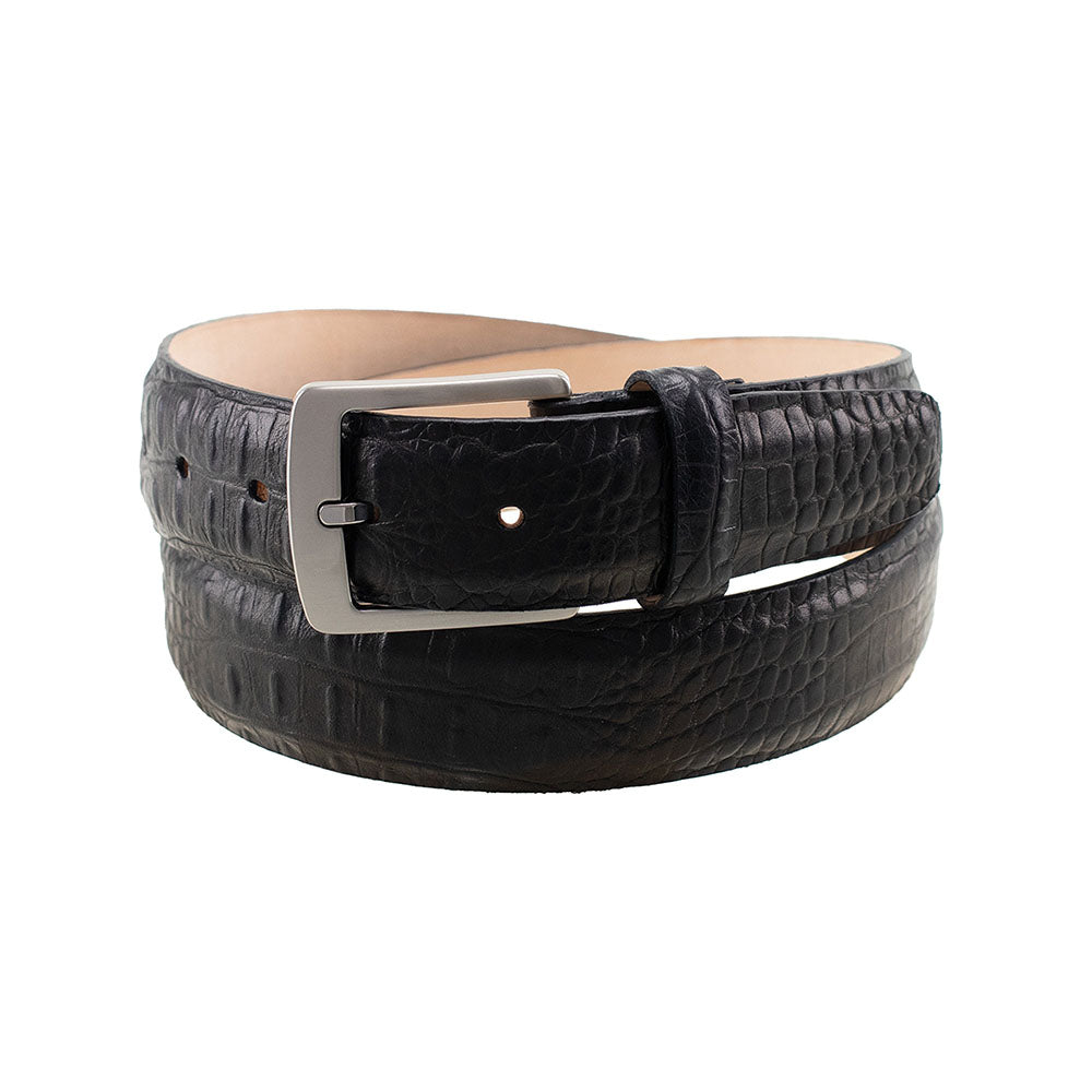 TB Phelps Woodside No Stitch Crocodile Embossed Belt Black