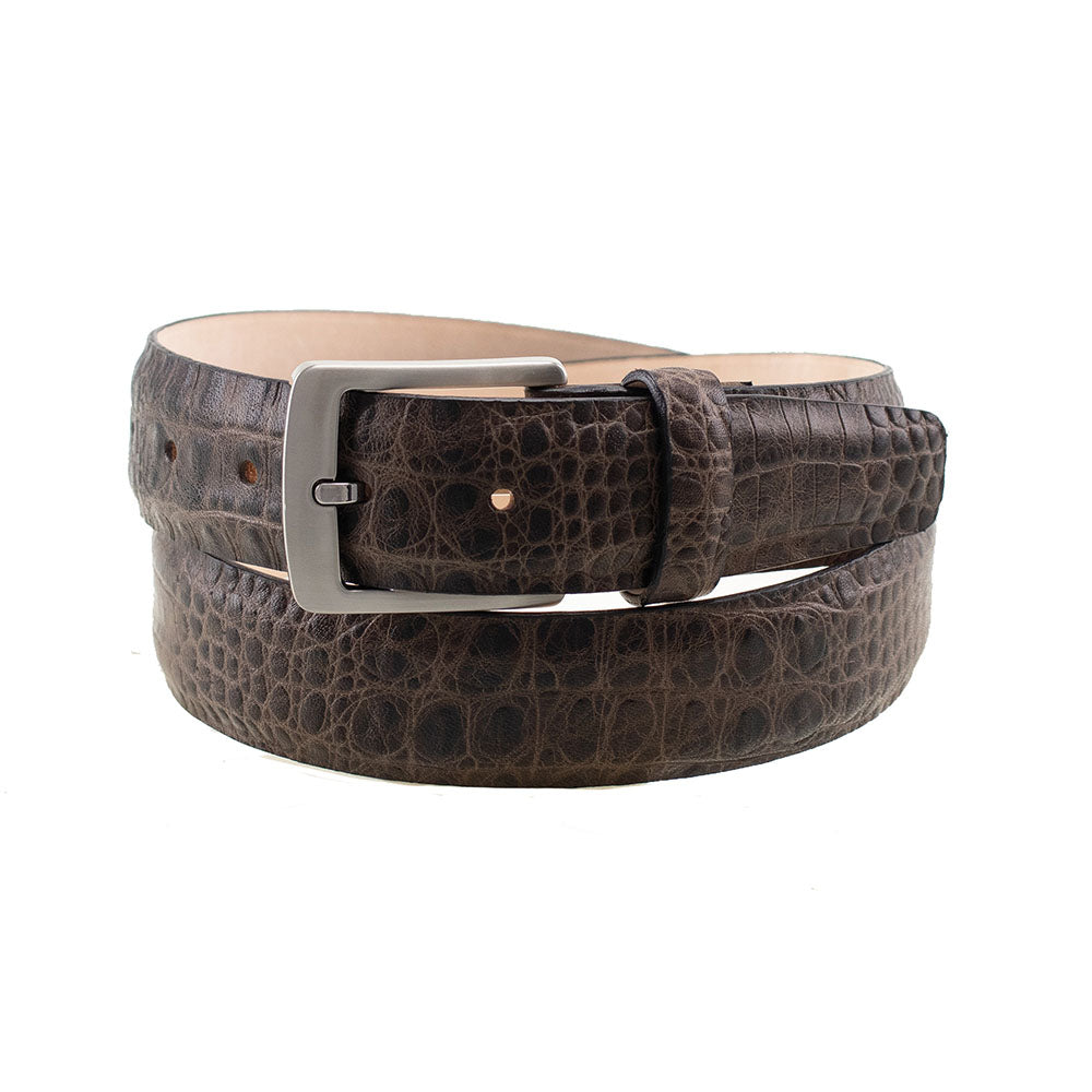 TB Phelps Woodside No Stitch Crocodile Embossed Belt Briar