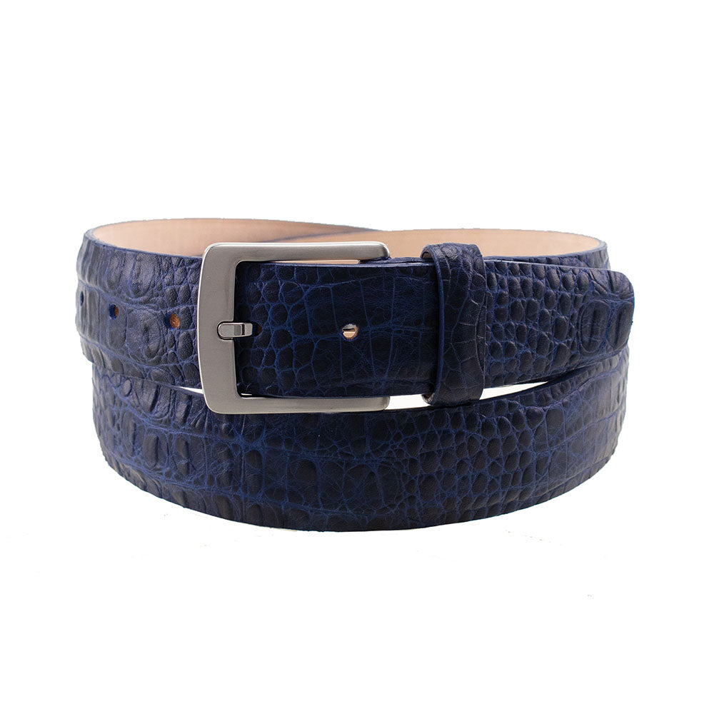 TB Phelps Woodside No Stitch Crocodile Embossed Belt Navy