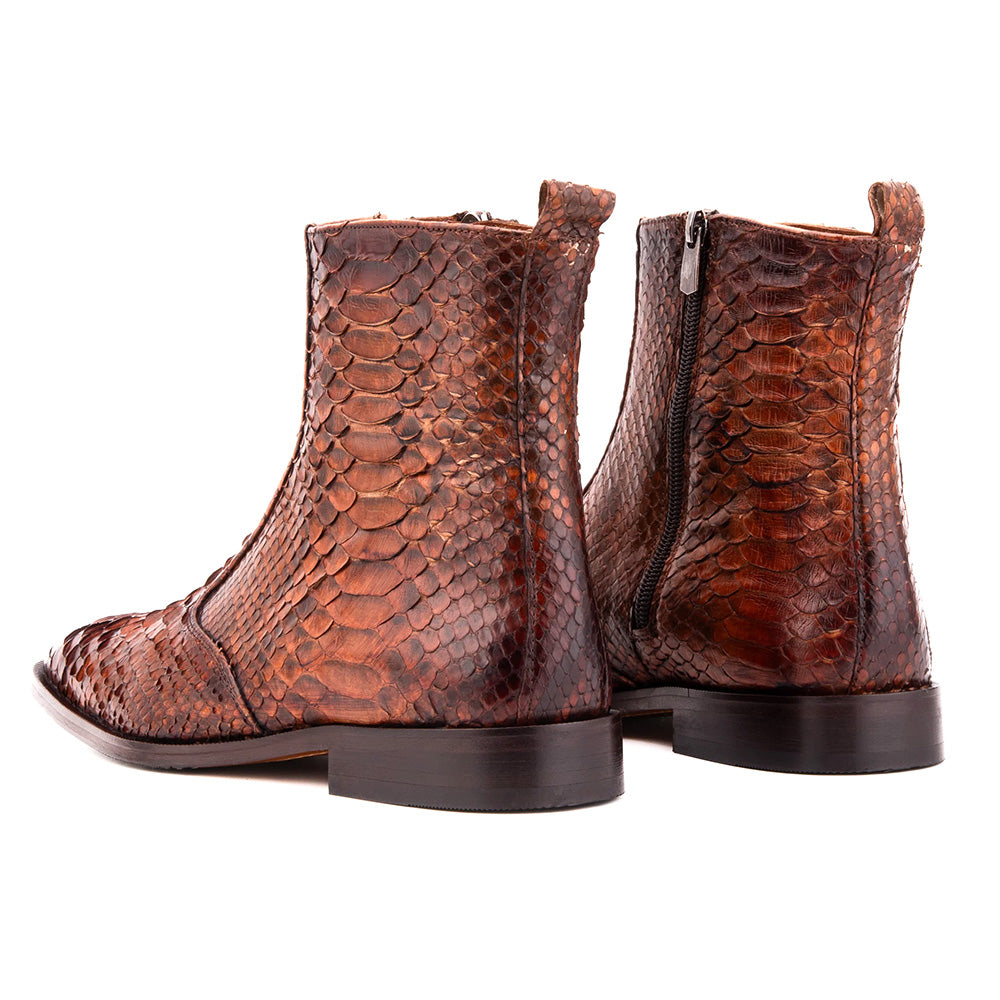 Vinci Leather The Boss Tan Python Snk Zip-up Leather Boot Limited Edition