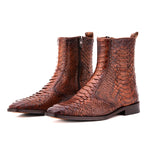 Vinci Leather The Boss Tan Python Snk Zip-up Leather Boot Limited Edition