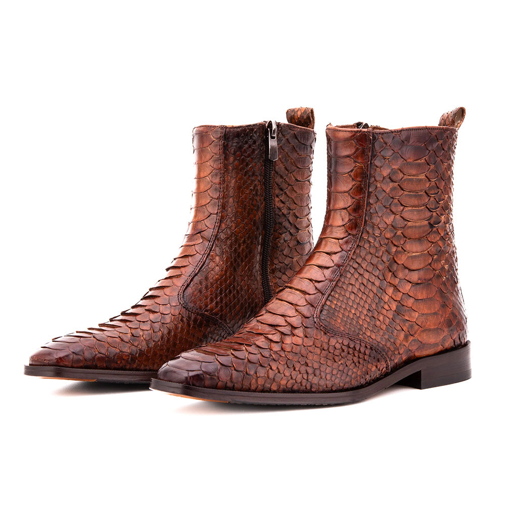 Vinci Leather The Boss Tan Python Snk Zip-up Leather Boot Limited Edition