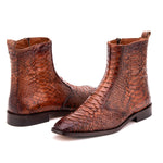 Vinci Leather The Boss Tan Python Snk Zip-up Leather Boot Limited Edition