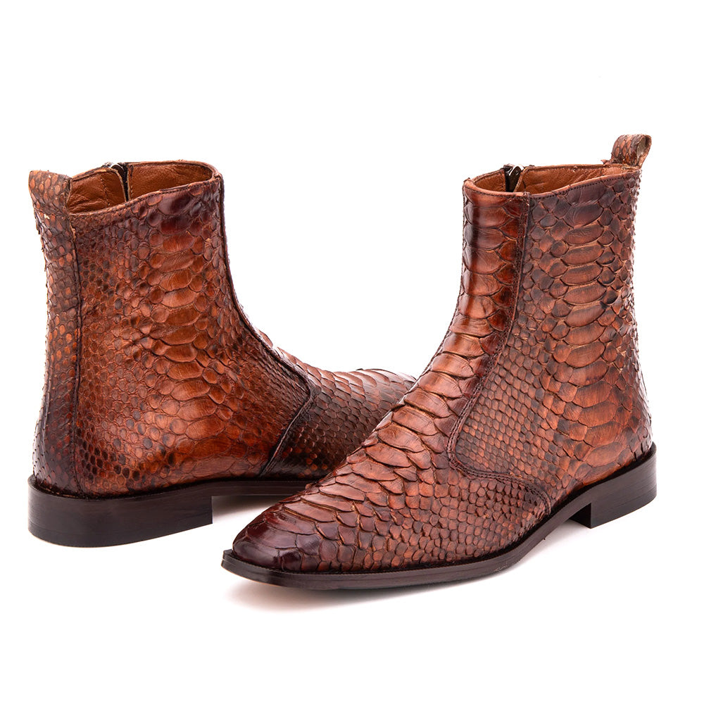 Vinci Leather The Boss Tan Python Snk Zip-up Leather Boot Limited Edition