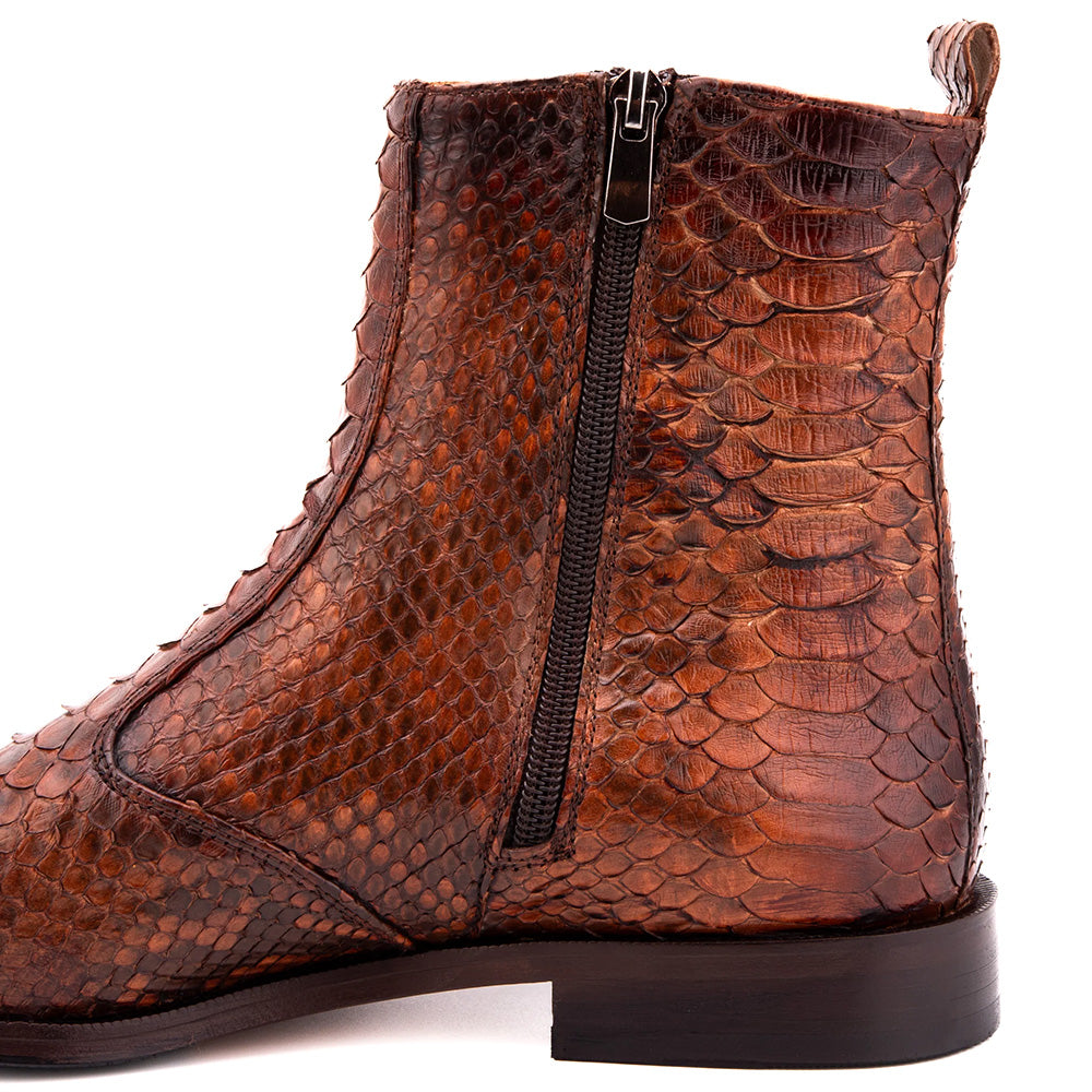 Vinci Leather The Boss Tan Python Snk Zip-up Leather Boot Limited Edition