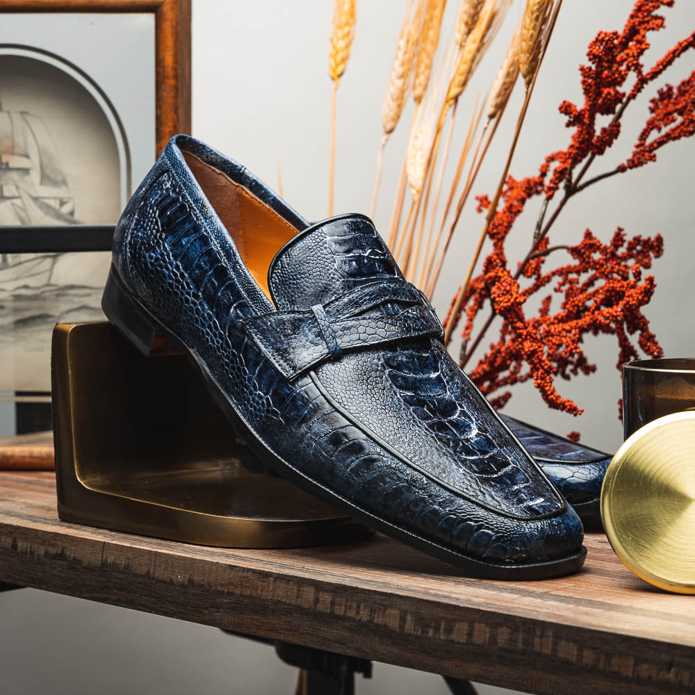 Mauri 4323 Ostrich Leg Loafers White/Blue (Special Order)