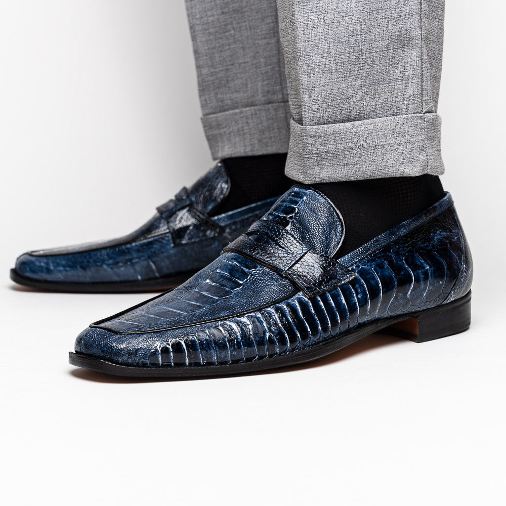 Mauri 4323 Ostrich Leg Loafers White/Blue (Special Order)