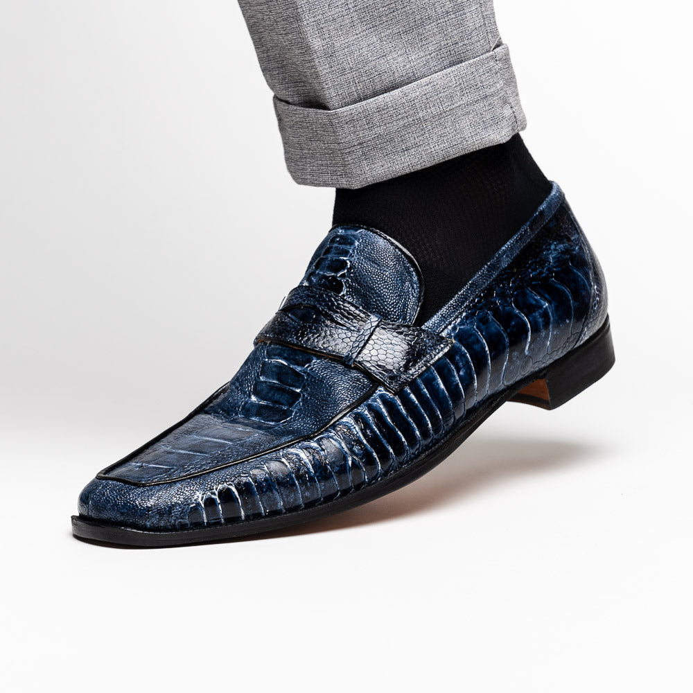 Mauri 4323 Ostrich Leg Loafers White/Blue (Special Order)
