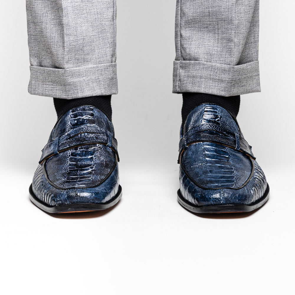 Mauri 4323 Ostrich Leg Loafers White/Blue (Special Order)