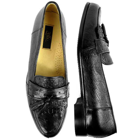 Zelli 436 Ostrich Fringe Tassel Loafers Black