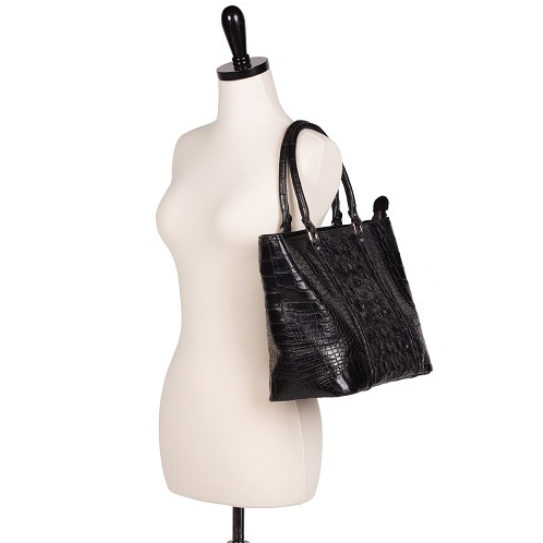 Zelli Allison Genuine Alligator Tote Bag Black