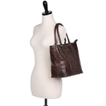 Zelli Allison Genuine Alligator Tote Bag Brown