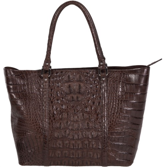 Zelli Allison Genuine Alligator Tote Bag Brown