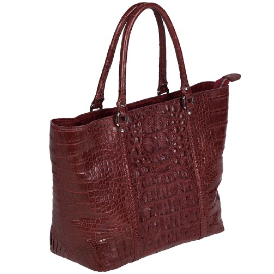 Zelli Allison Genuine Alligator Tote Bag Burgundy