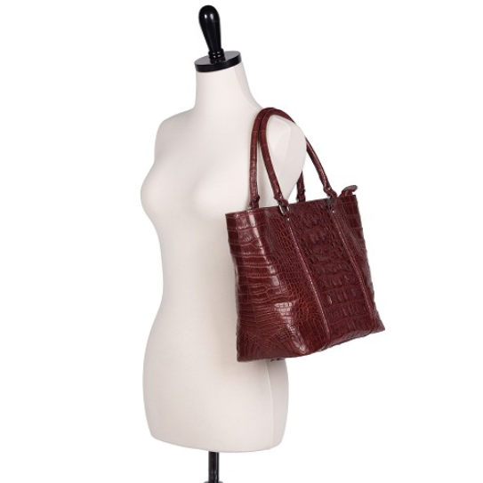 Zelli Allison Genuine Alligator Tote Bag Burgundy