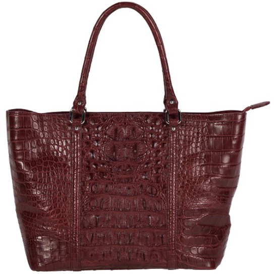 Zelli Allison Genuine Alligator Tote Bag Burgundy