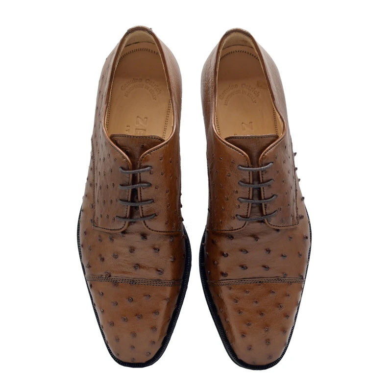 Zelli Andrea Ostrich Cap Toe Shoes Brandy (23-538-BDY)