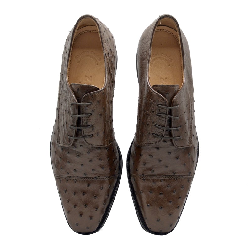 Zelli Andrea Ostrich Cap Toe Shoes Brown (23-538-BRN)