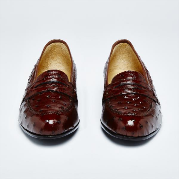Zelli Ostrich Penny Loafers Brown