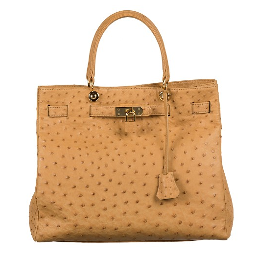 Zelli Anna Genuine Ostrich Tophandle Handbag Antique Saddle