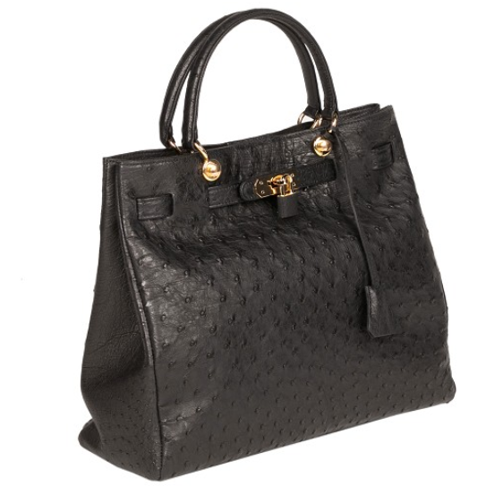 Zelli Anna Genuine Ostrich Tophandle Handbag Black