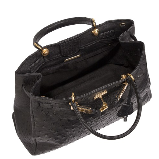 Zelli Anna Genuine Ostrich Tophandle Handbag Black