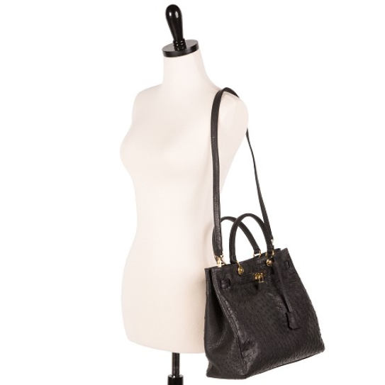 Zelli Anna Genuine Ostrich Tophandle Handbag Black