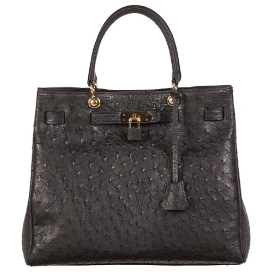 Zelli Anna Genuine Ostrich Tophandle Handbag Black