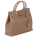 Zelli Anna Genuine Ostrich Tophandle Handbag Mushroom