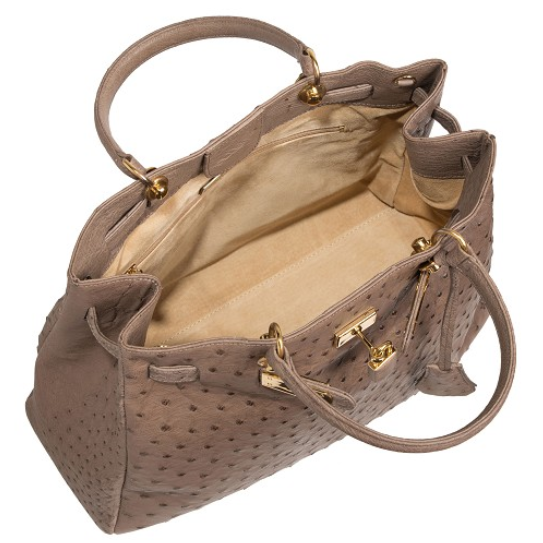 Zelli Anna Genuine Ostrich Tophandle Handbag Mushroom