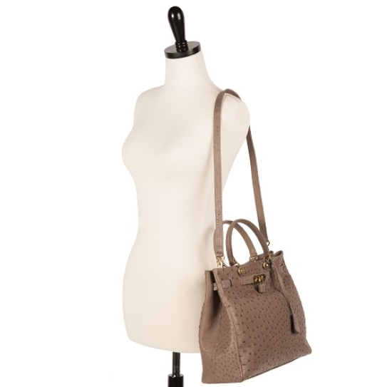 Zelli Anna Genuine Ostrich Tophandle Handbag Mushroom