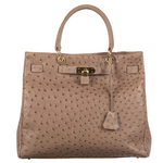 Zelli Anna Genuine Ostrich Tophandle Handbag Mushroom