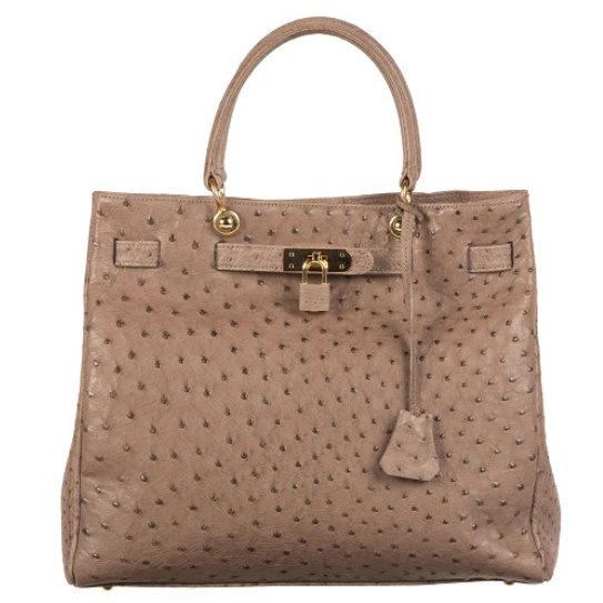 Zelli Anna Genuine Ostrich Tophandle Handbag Mushroom