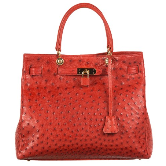 Zelli Anna Genuine Ostrich Tophandle Handbag Red