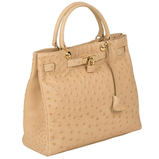 Zelli Anna Genuine Ostrich Tophandle Handbag Wheat