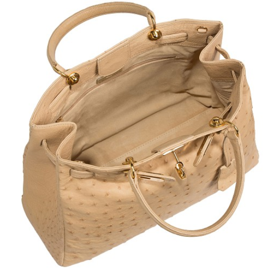 Zelli Anna Genuine Ostrich Tophandle Handbag Wheat