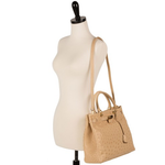 Zelli Anna Genuine Ostrich Tophandle Handbag Wheat