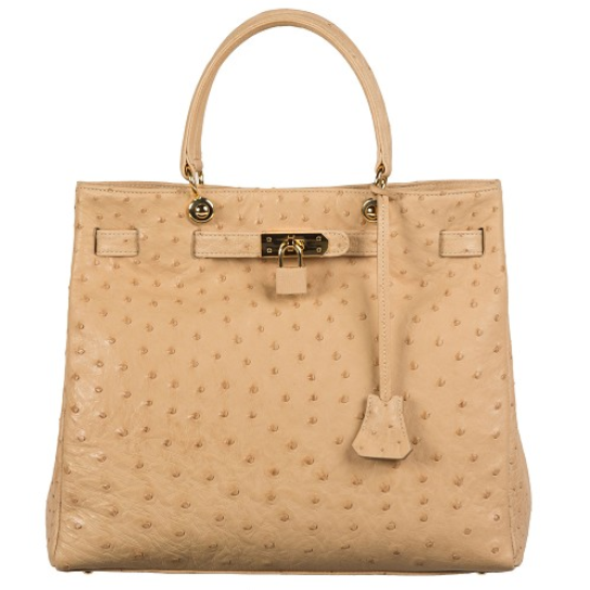 Zelli Anna Genuine Ostrich Tophandle Handbag Wheat