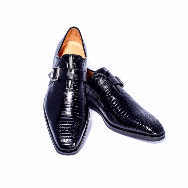 Zelli Antonio Lizard Monk Strap Shoes Black (53-505-BLK)