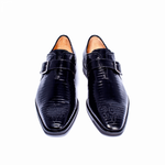 Zelli Antonio Lizard Monk Strap Shoes Black (53-505-BLK)