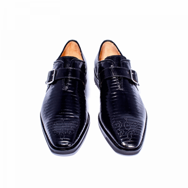 Zelli Antonio Lizard Monk Strap Shoes Black (53-505-BLK)
