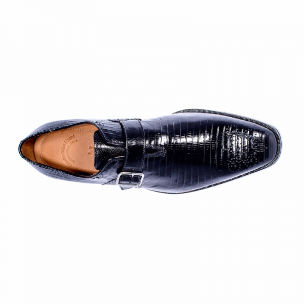 Zelli Antonio Lizard Monk Strap Shoes Black (53-505-BLK)