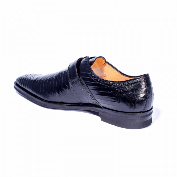 Zelli Antonio Lizard Monk Strap Shoes Black (53-505-BLK)