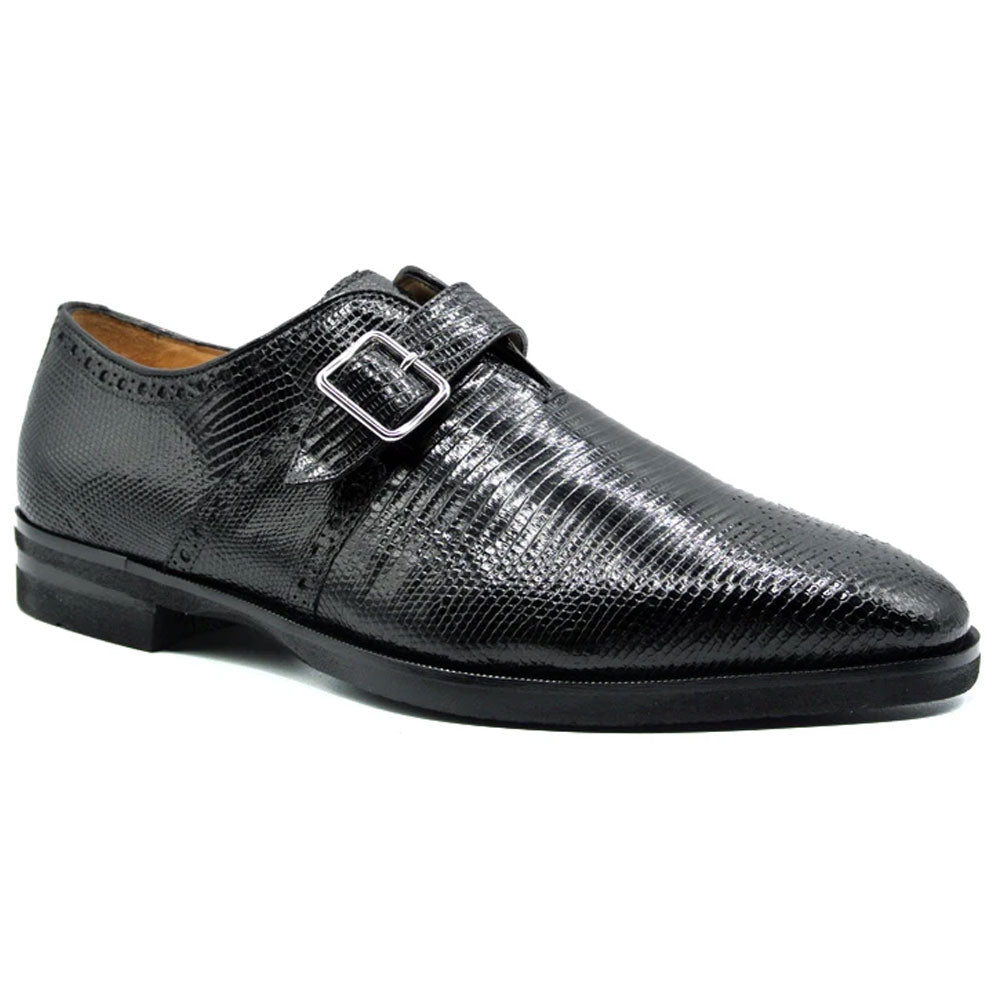Zelli Antonio Lizard Monk Strap Shoes Black