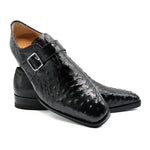 Zelli Antonio Ostrich Monk Strap Shoes Black