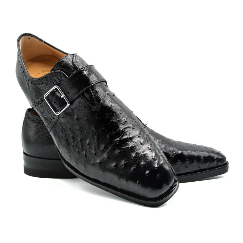 Zelli Antonio Ostrich Monk Strap Shoes Black