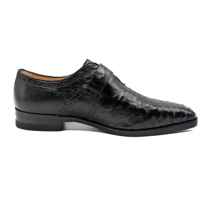 Zelli Antonio Ostrich Monk Strap Shoes Black